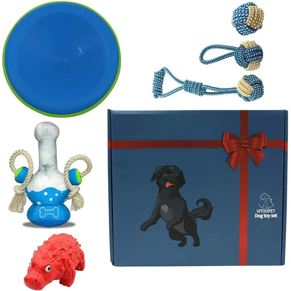 Interactive Dog Toy Set, Plush Squeaky Dog Toy with Movable Cotton Cope, Rubber - Picture 3 of 6